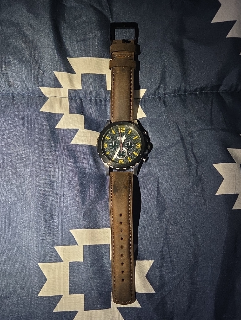 Fossil Chronograph Nate Watch with Yellow Accents